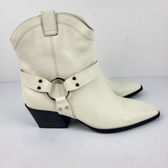 Open Edit Enzo Women's Leather Ankle Boot Ivory Western Bootie Size 8M - Picture 4 of 11